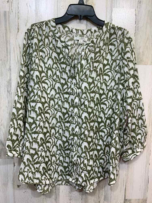 JACHS GIRLFRIEND Tops Size L Green Floral 3/4 LENGTH Blouse