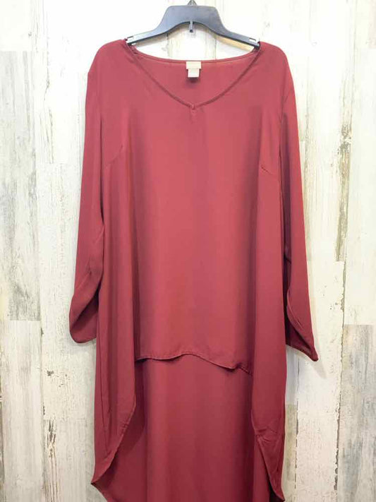 PRE-OWNED CHICOS Tops Size 3 BURGANDY Solid SHEER TOP/BURGUNDY SHEER LONG SLEEVE
