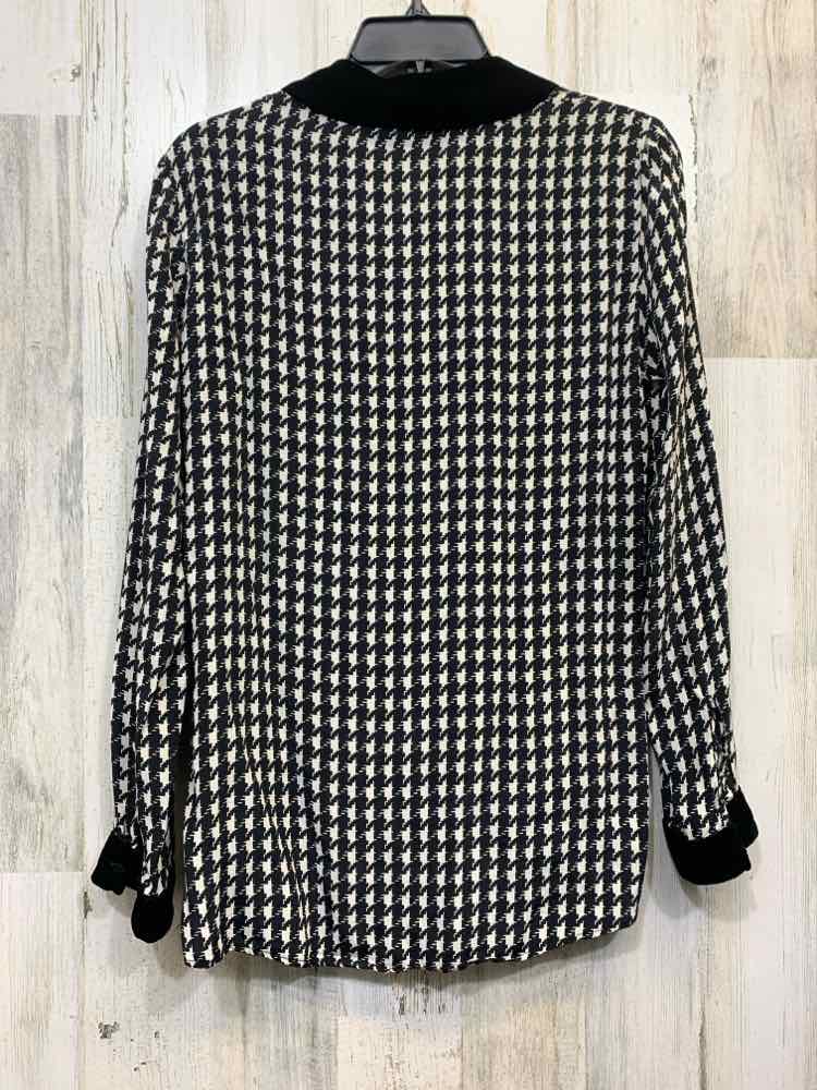 PRE-OWNED ZARA Tops Size S BLACK/WHITE Houndstooth LONG SLEEVE TOP/BLACK/WHITE H
