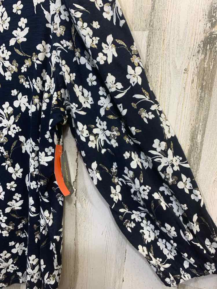 NWT STYLE & CO Tops Size 1X NAVY/WHT Floral PUFF SLEEVES Blouse