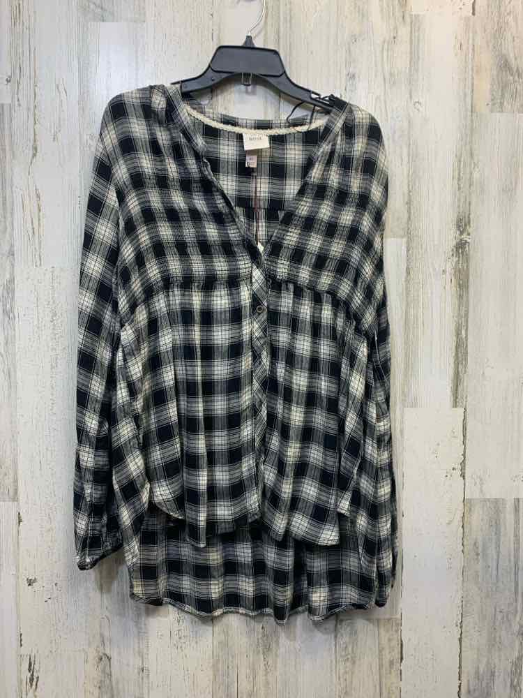 NWT KNOX ROSE Tops Size XL BLACK/WHITE Plaid LONG SLEEVES Jacket/BLACK/WHITE PLA