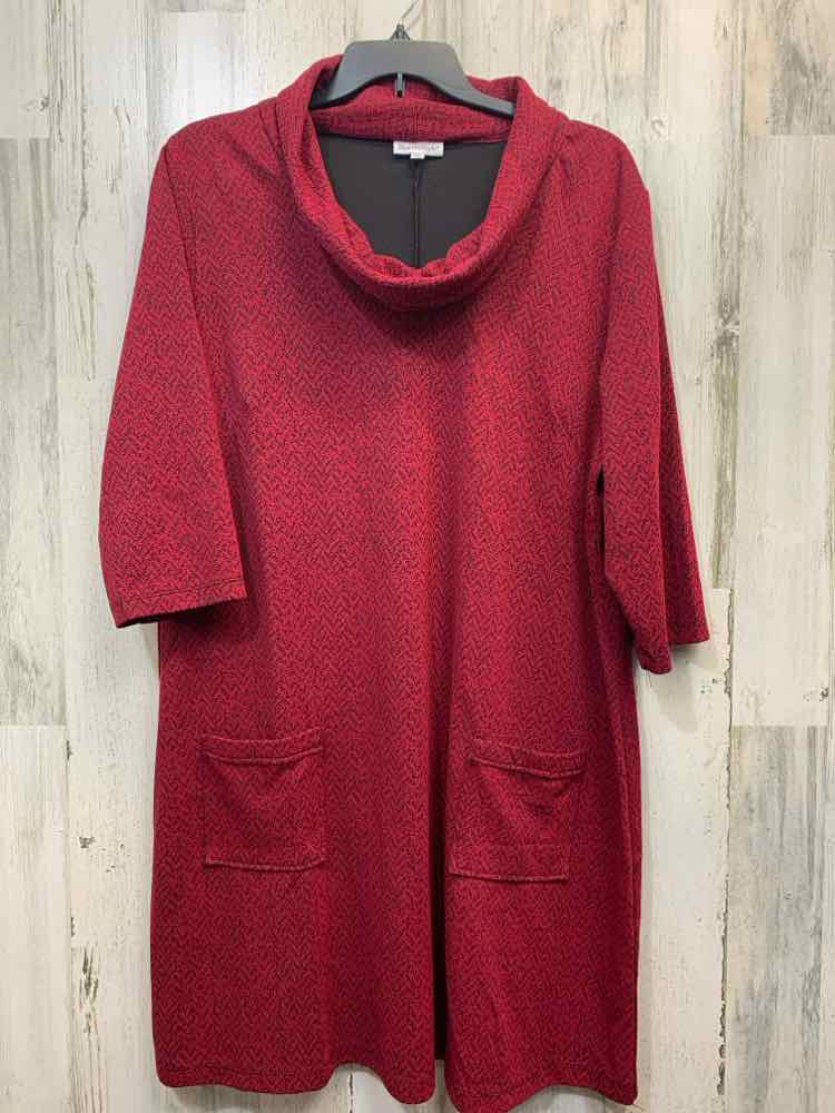 PRE-OWNED NORTH STYLE PLUS SIZES Size 2X RED/BLK 3/4 SLEEVE Dress/COWL NECKLINE