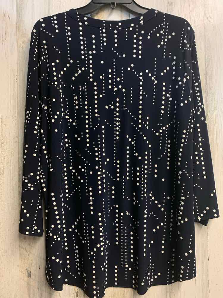 NWT ANNE KLEIN PLUS SIZES Size 2X NAVY BLUE Polka Dot LONG SLEEVES TOP/4 BUTTONS