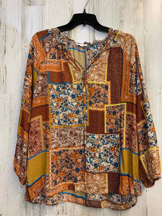 GRAND & GREENE Tops Size L ORG/RUST/BLU Patchwork LONG SLEEVES TOP