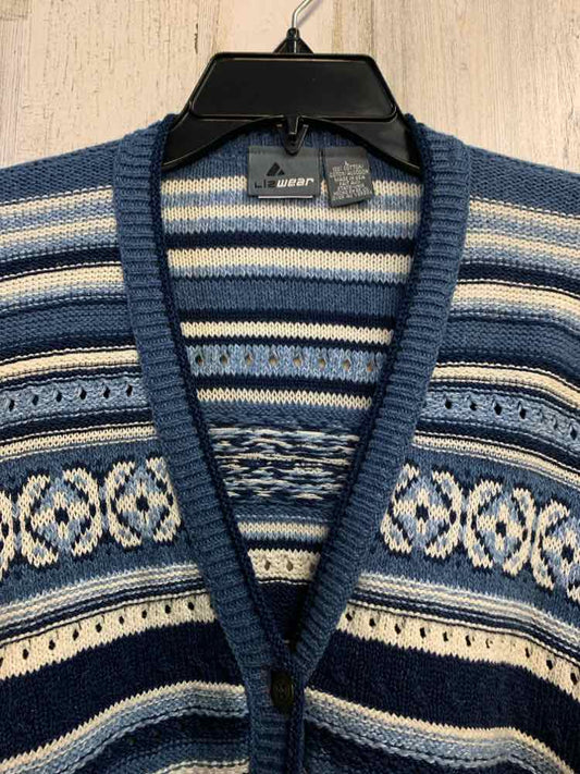 PRE-OWNED LIZ CLAIBORNE Tops Size L BLUE/WHT Stripe CARDIGAN Cardigan