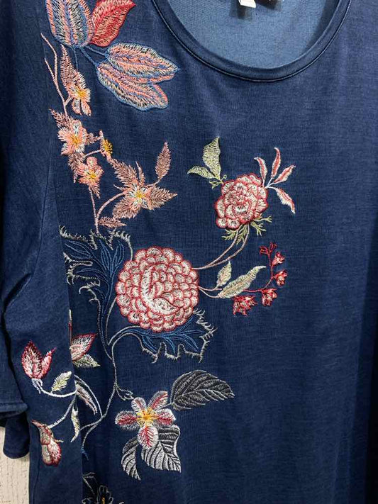 PRE-OWNED ZENERGY BY CHICO'S/ASYMMETRIC ABSTRACT DAMASK/FLORAL PRINT TEE