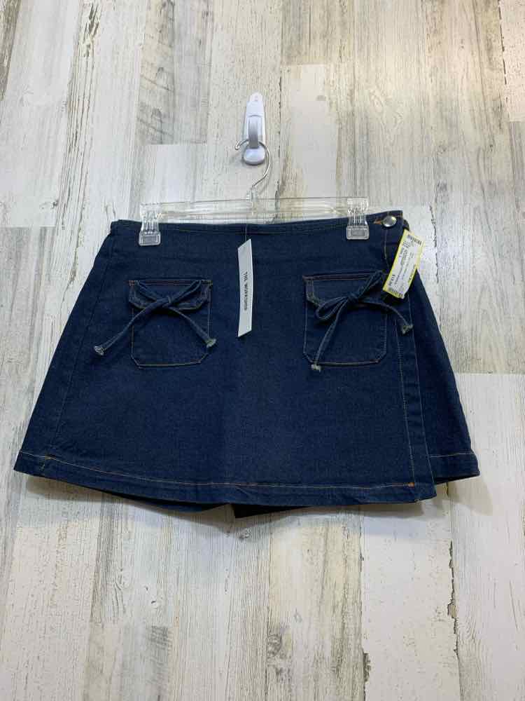 NWT Size L THE WORKSHOP BOTTOMS DARK BLUE Skort/CONTRAST GOLD STITCH BOWS IN THE