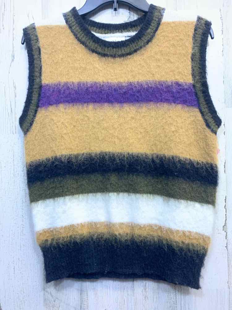 PRE-OWNED LILI SIDONIO Tops Size XS BLACK/TAN/WHITE/PURPLE FUZZY VEST Vest/FUZZY