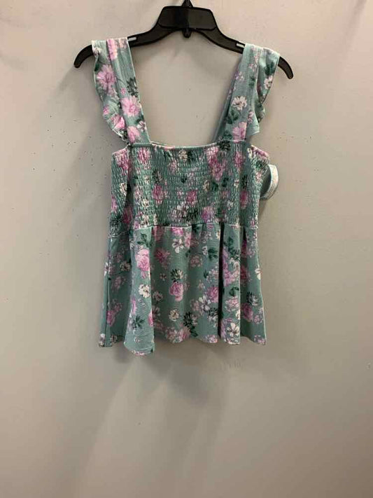 LOVE & JOY Tops Size L MINT/LAV/GRN Floral CAP SLEEVE TOP