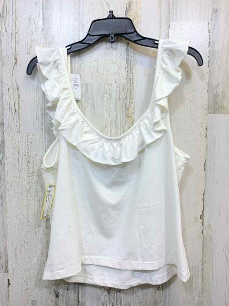 NWT GAP Tops Size XL White Solid SLEEVELESS /RUFFLED NECK