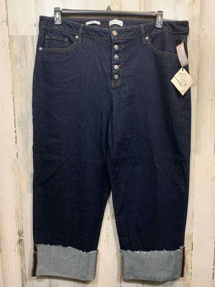 NWT Size 22 AVA VIV PLUS SIZES Navy Denim/HIGH-RISE CROPPED JEANS