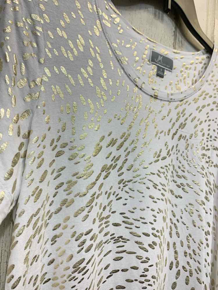 PRE-OWNED JM COLLECTION Tops Size S WHITE/GOLD SPECKS SHORT SLEEVES Shirt/WHITE/