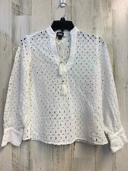 PRE-OWNED INC Tops Size XS White Eyelet COVER UP TOP/WHITE, LONG SLEEVE EYE-LET