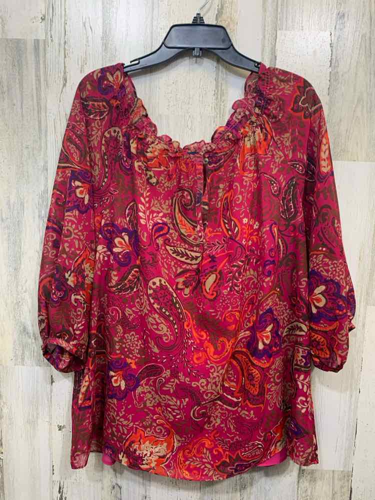 PRE-OWNED CHAPS Tops Size XL DARK PINK FLORAL/PAISLEY LONG SLEEVE TOP/PEASANT SL