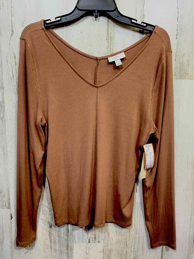 NWT ON 34TH Tops Size L Brown RIBBED LONG SLEEVE Blouse