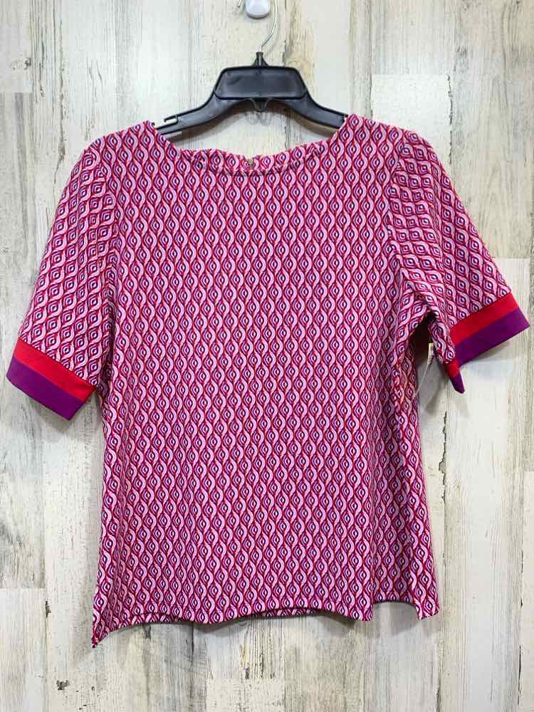 PRE-OWNED CHICO'S Tops Size 0 RED/PINK/PURPLE/WHITE ABSTRACT 3/4 LENGTH Shirt/AB