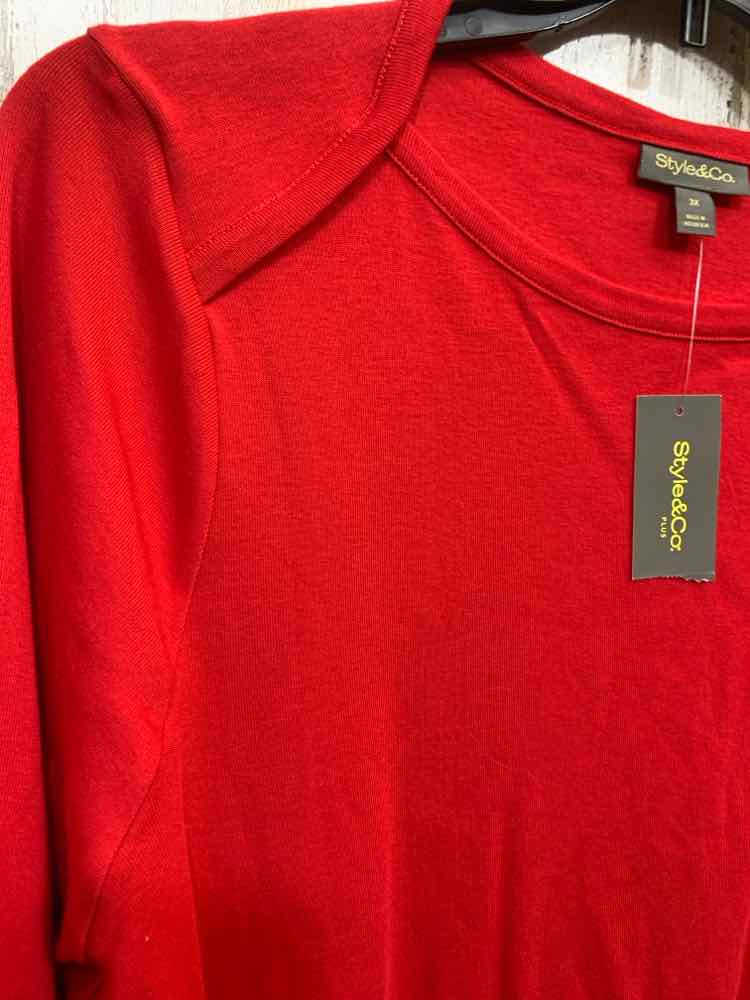 NWT STYLE & CO Tops Size 3X Red Solid 3/4 SLEEVE Blouse