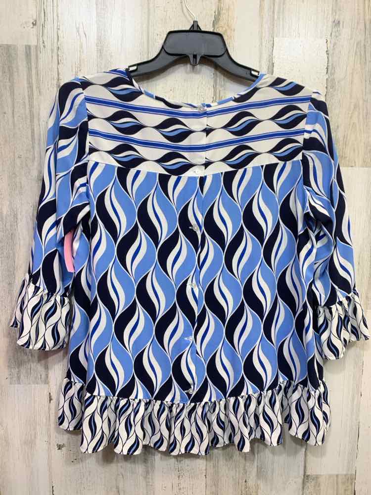 PRE-OWNED CROWN & IVY Tops Size L WHT/NVY/BLU 3/4 SLEEVE Blouse
