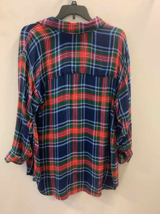 CROWN & IVY PLUS SIZES Size 1X BLU/RED/GRN Plaid LONG SLEEVES TOP