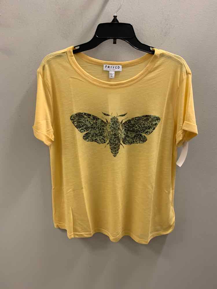 NWT FRAYED Tops Size M Yellow SHORT SLEEVES TOP