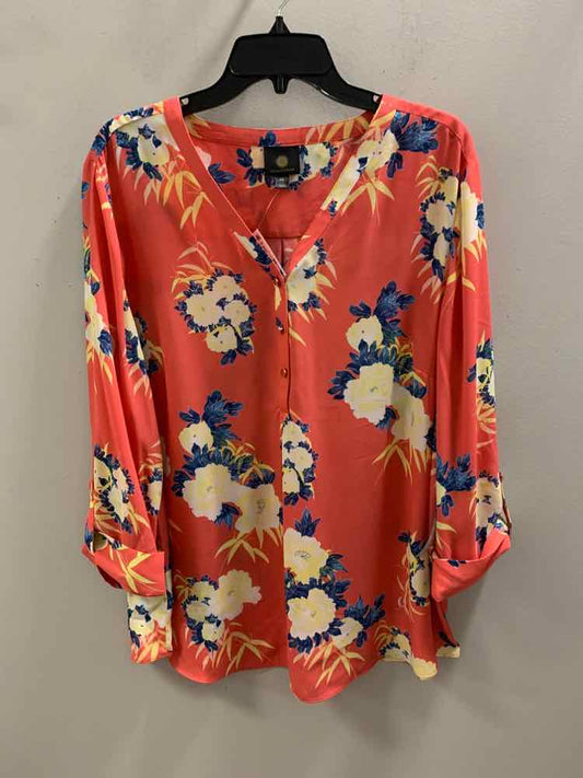 NWT JM COLLECTION Tops Size XXL SALMON/BLU/YEL Floral 3/4 LENGTH TOP