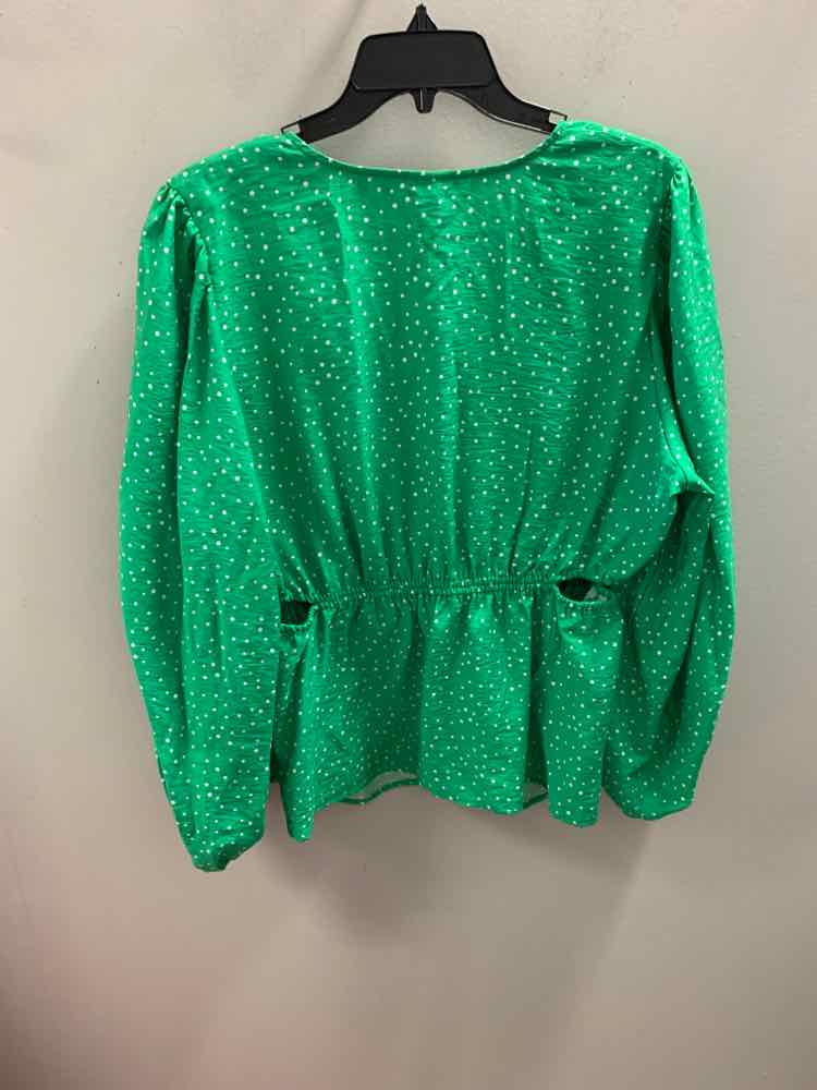 Size XXL A NEW DAY PLUS SIZES GRN/WHT Polka Dot LONG SLEEVES TOP