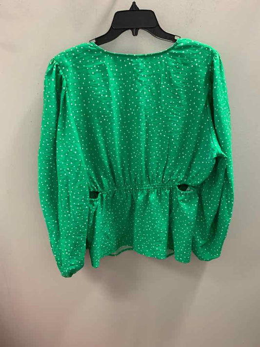 Size XXL A NEW DAY PLUS SIZES GRN/WHT Polka Dot LONG SLEEVES TOP