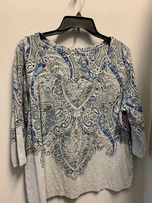 USED STYLE&CO PLUS SIZES Size 1X BLU/GRY Paisley 3/4 SLEEVE TOP