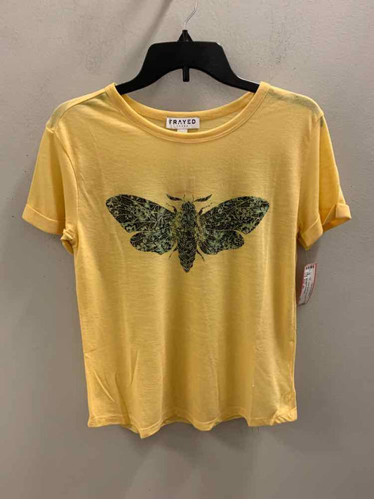 Size XS FRAYED Yellow SHORT SLEEVES TOP