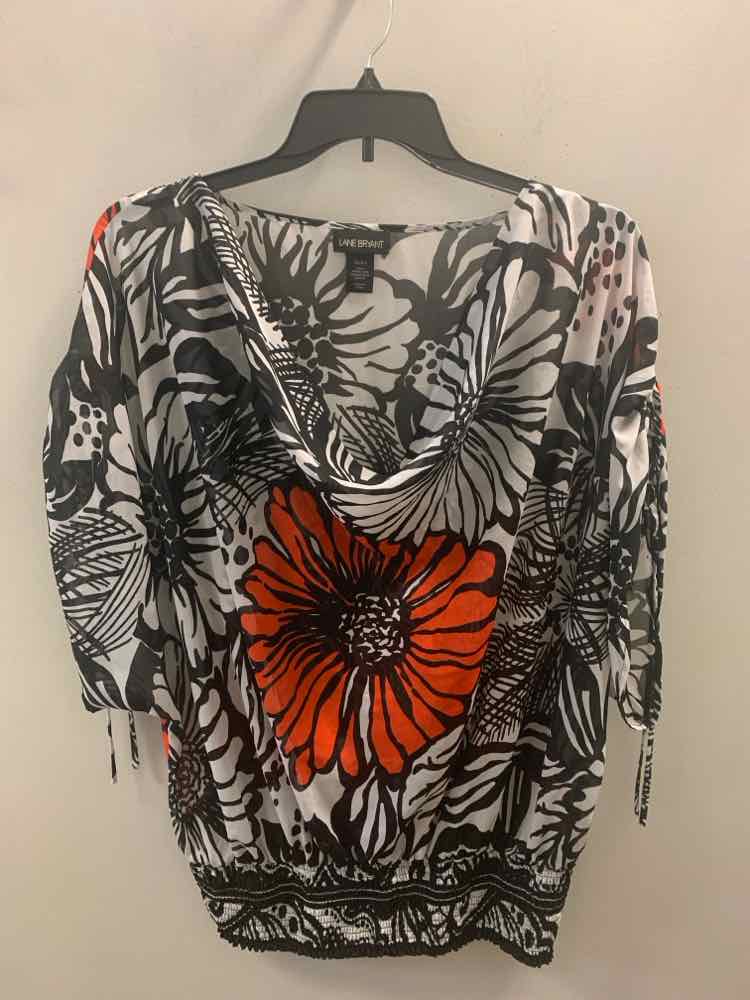 LANE BRYANT PLUS SIZES Size 18/20 WHT/BLK/ORG Floral SHEER SLEEVELESS TOP