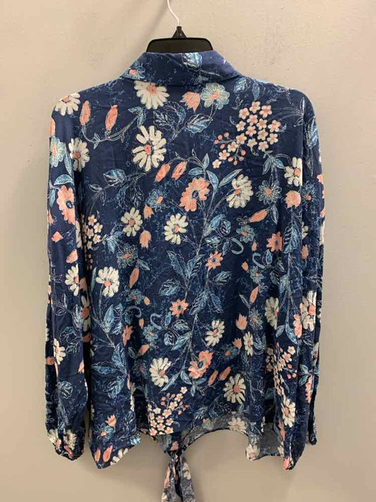 NWT INC PLUS SIZES Size 3X BLU/PINK/WHT DAISIES LONG SLEEVES TOP