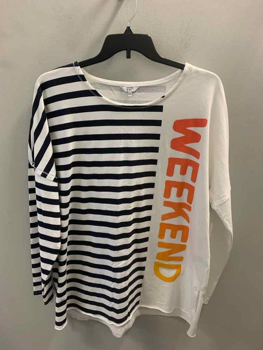 CROWN & IVY Tops Size XXL WHT/NAVY/ORG Stripe LONG SLEEVES NWT TOP