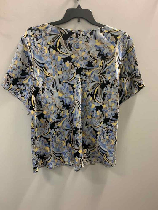 TALBOTS PLUS SIZES Size 22 BLU/BLK/GRY/YLW Floral SHORT SLEEVES TOP