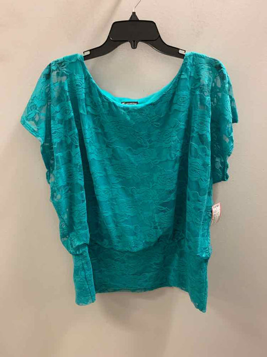Size XL NEW DIRECTION Teal CAP SLEEVE Lace TOP