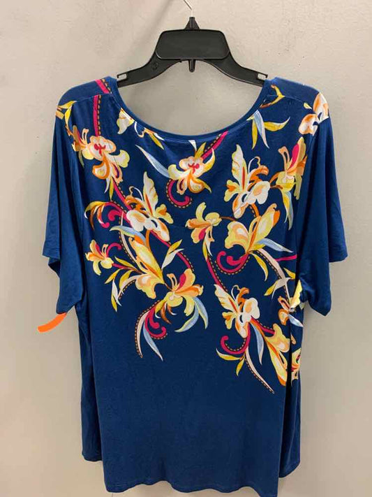 NWT JM COLLECTION PLUS SIZES Size 3X NVY/WHT/YLW/PNK Floral SHORT SLEEVES TOP