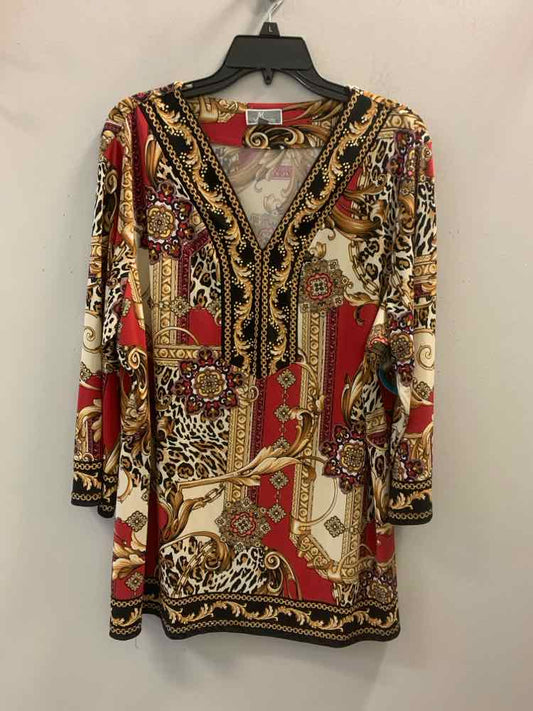 JM COLLECTION PLUS SIZES Size 2X GOLD/BLK/RED/YLW 3/4 SLEEVE TOP