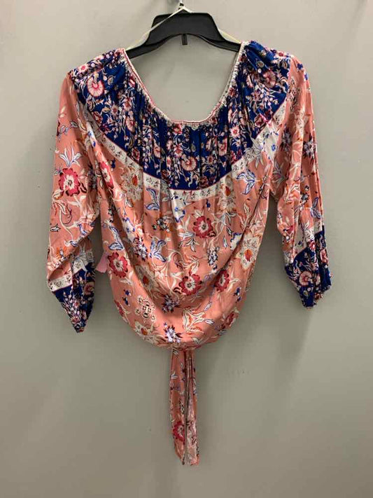 UMGEE Tops Size S PINK/ROYAL BLUE Floral LONG SLEEVES TOP