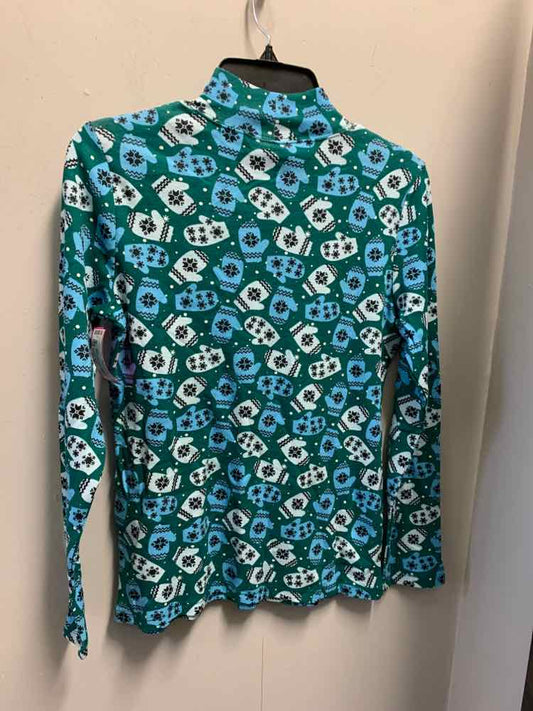 NWT KAREN SCOTT Tops Size S GRN/BLU/BLK/WHT TURTLENECK MITTENS TOP