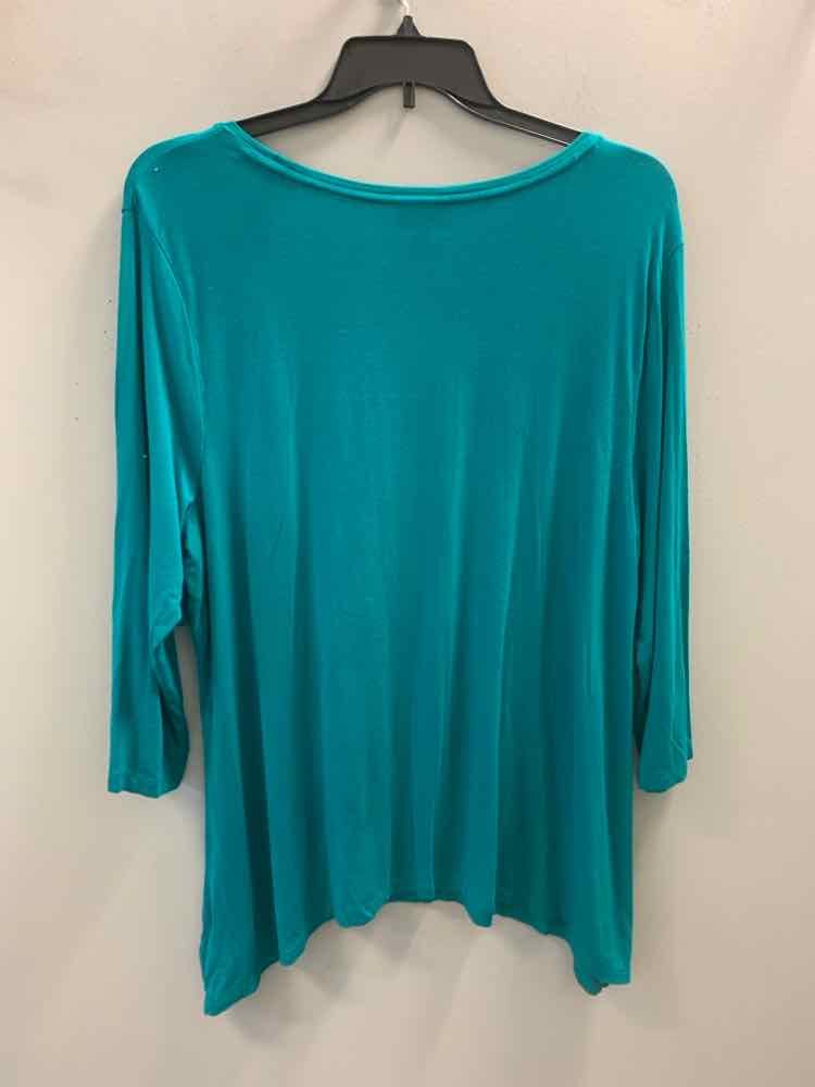 JM COLLECTION PLUS SIZES Size XXL Teal 3/4 SLEEVE TOP