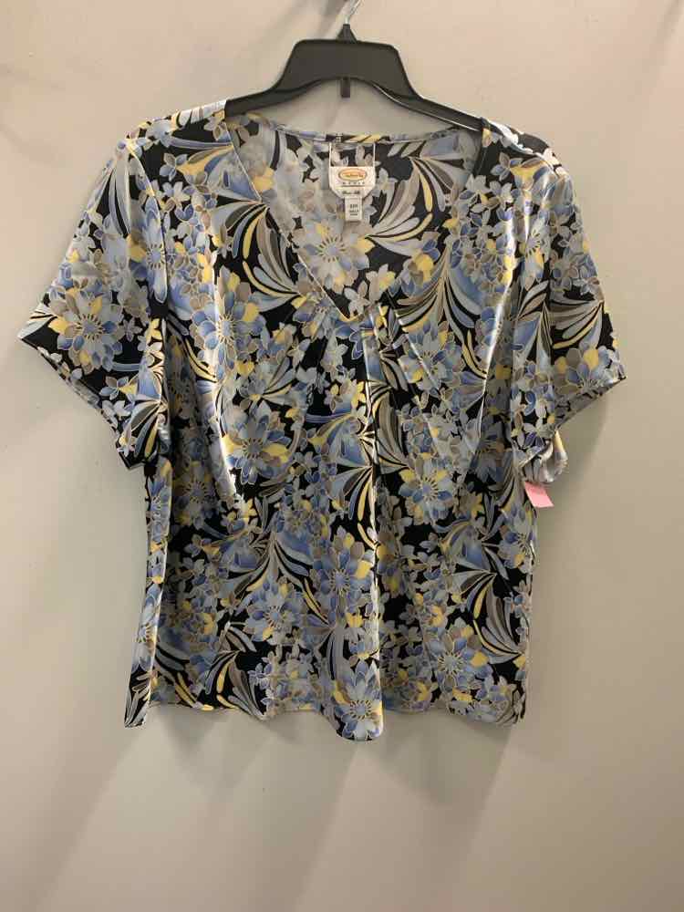 TALBOTS PLUS SIZES Size 22 BLU/BLK/GRY/YLW Floral SHORT SLEEVES TOP