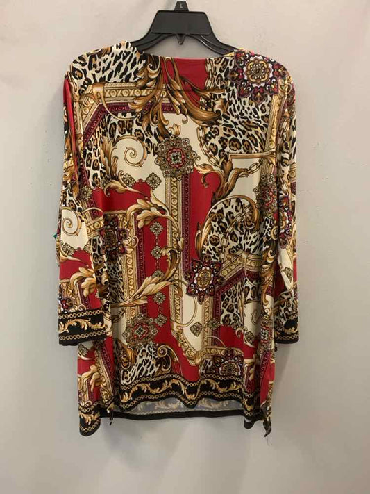 JM COLLECTION PLUS SIZES Size 2X GOLD/BLK/RED/YLW 3/4 SLEEVE TOP