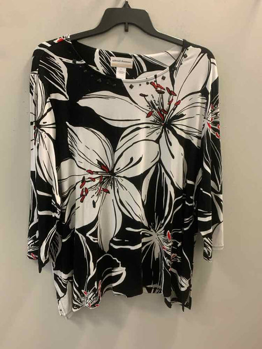 ALFRED DUNNER PLUS SIZES Size 3X WHT/BLK/RED Floral 3/4 SLEEVE TOP