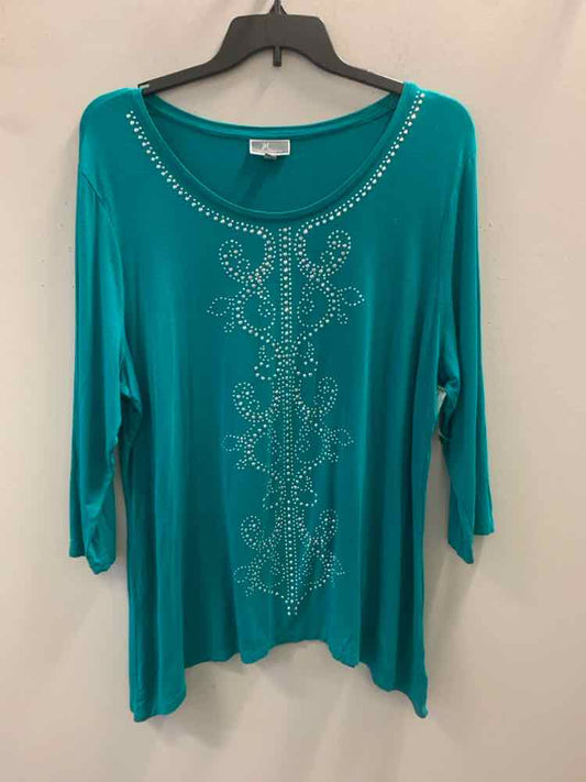 JM COLLECTION PLUS SIZES Size XXL Teal 3/4 SLEEVE TOP