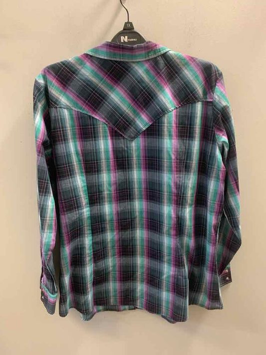 WRANGLER PLUS SIZES Size XXL BLK/TEAL/PUR Plaid LONG SLEEVES TOP
