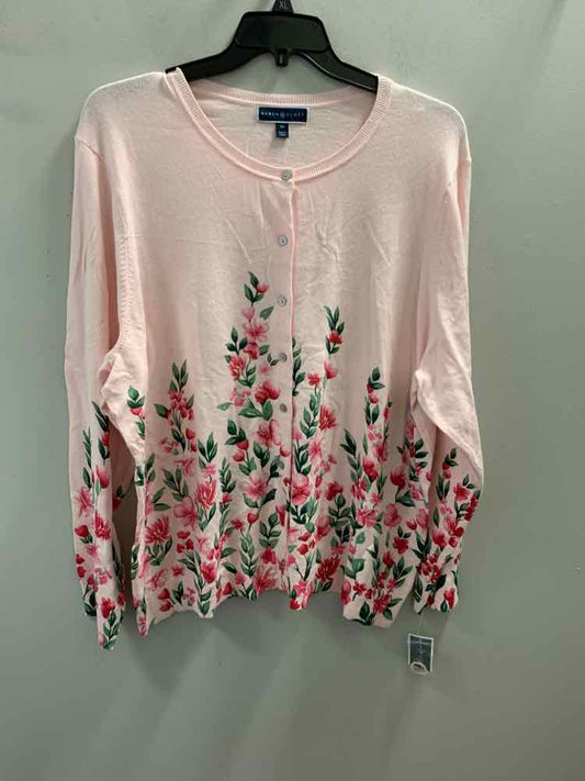 NWT KAREN SCOTT PLUS SIZES Size 3X Pink Floral LONG SLEEVES Cardigan