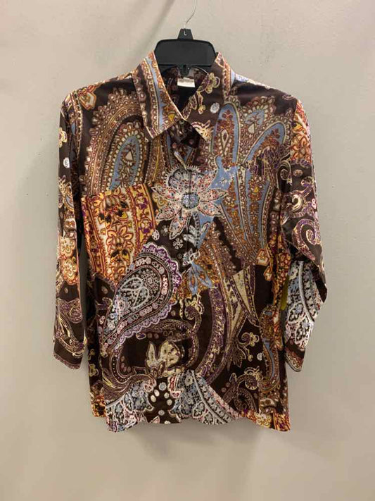 CRAIG TAYLOR Tops Size L BRN BGE/RED/YEL/GRN/BLK Paisley 3/4 LENGTH TOP