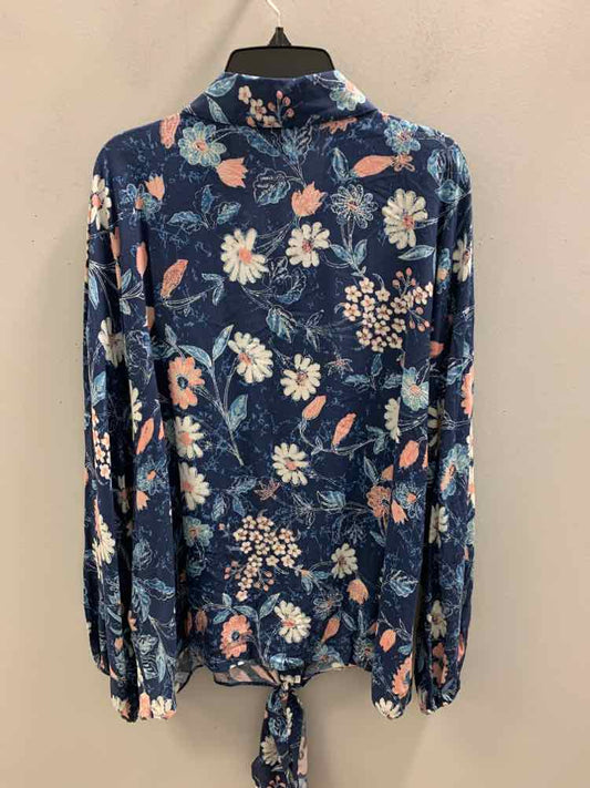 NWT INC PLUS SIZES Size 2X Navy Floral 3/4 LENGTH TOP