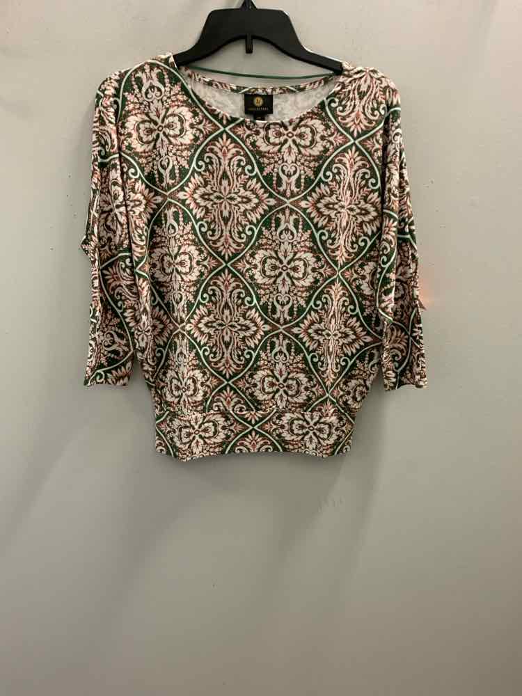 NWT JM COLLECTION Tops Size PP GRN/ORG/WHT 3/4 SLEEVE TOP