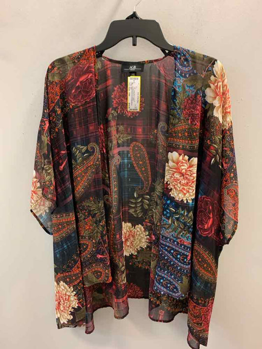 AGB Tops Size 14W DARK MULTI-COLOR FLORAL/PAISLEY WRAP TOP