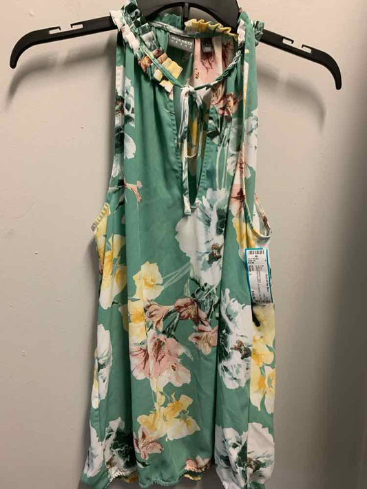 PRE-OWNED SOHO Tops Size L GRN/PNK/YEL/WHT FLOWERS HALTER TOP